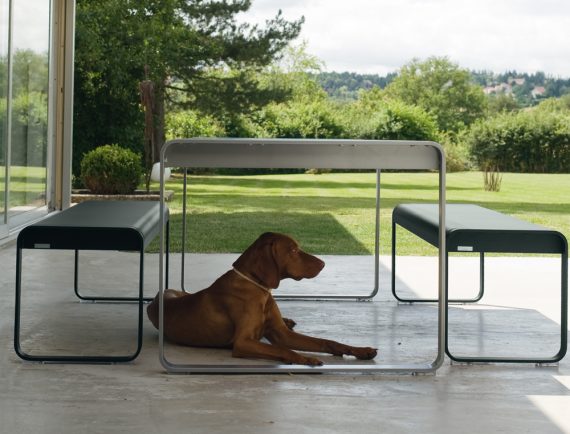 Bellevie table and bench (avec chien)