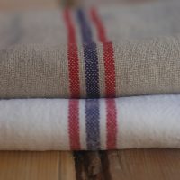 French linen tea towel with red & blue stripe