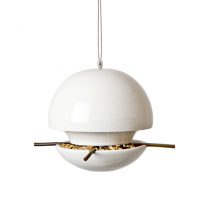Ceramic ball bird seed feeder in white
