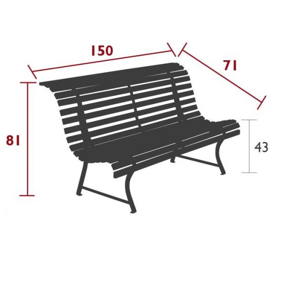 Louisiane 150 cm bench, dimensions