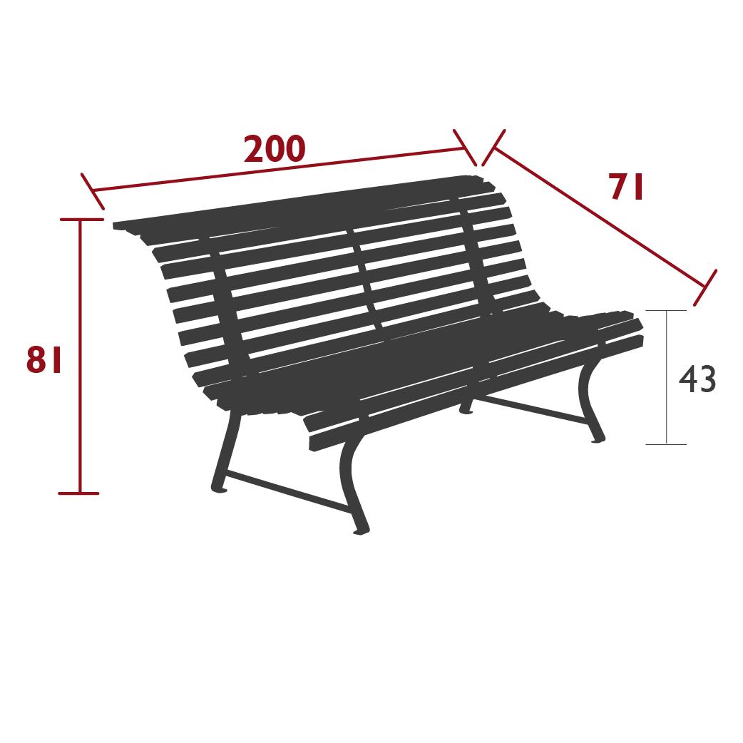Louisiane 200 cm bench, dimensions