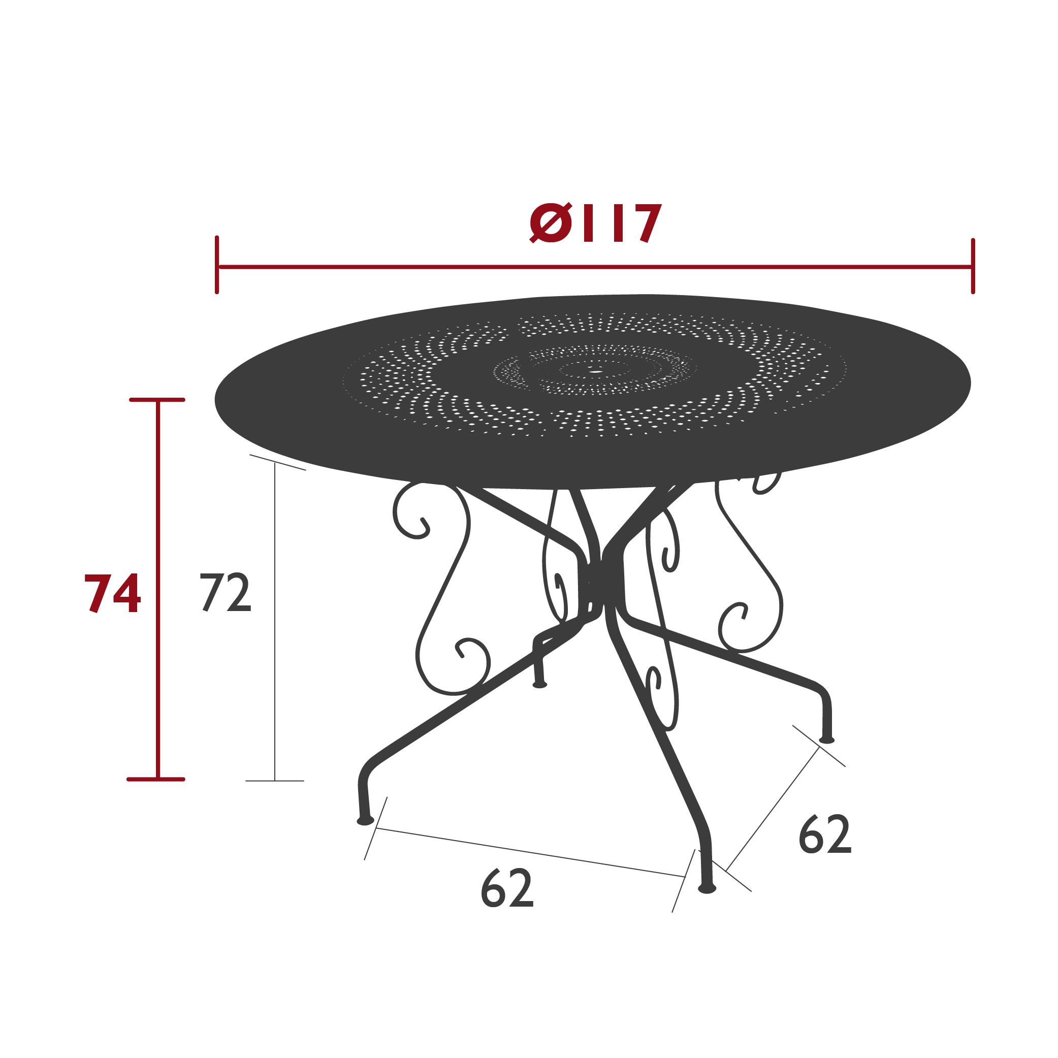 Montmartre 117 cm table, dimensions Montmartre 117 cm table, dimensions