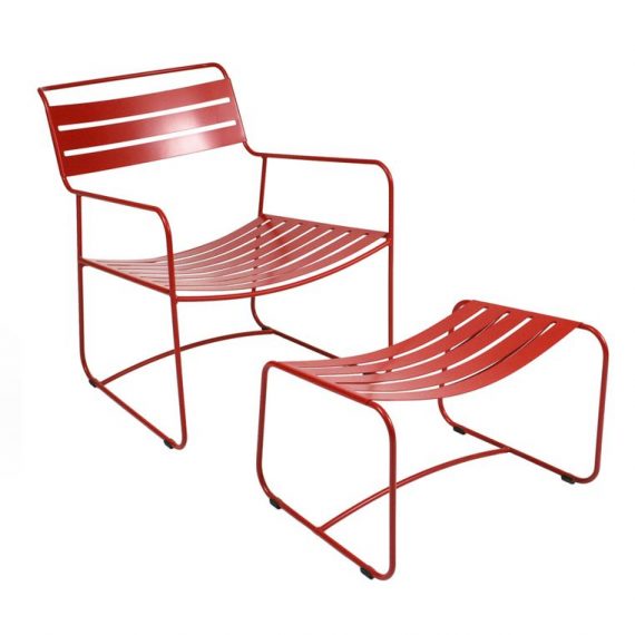 Surprising low armchair & footrest / lounger in Poppy