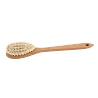 Bath brush with handle; oil treated oak, horsehair