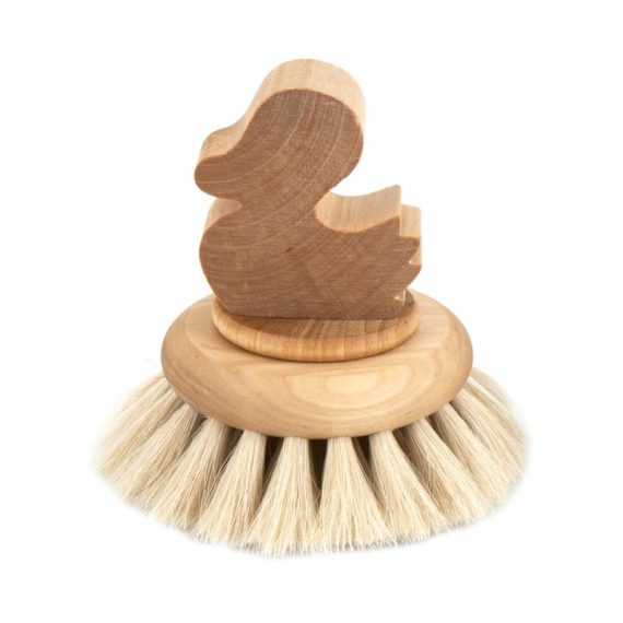Duck bath brush; oil treated birch, horsehair