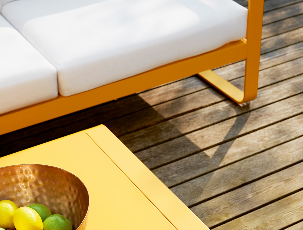 Bellevie sofa and Bellevie low table, both in Honey