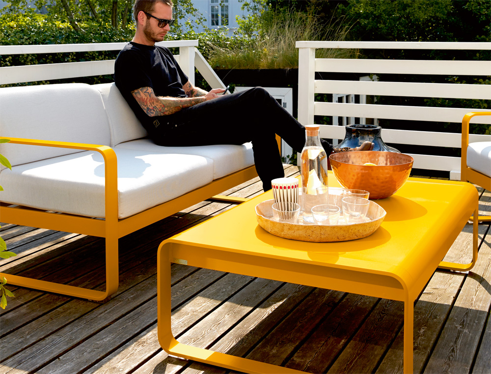 Bellevie sofa, Bellevie low table and Bellevie armchair, all in Honey