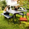 Bellevie bench, bench with with backrest, table and stacking chairs