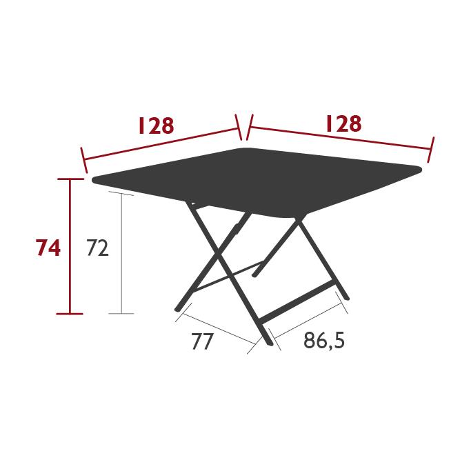Caractère square table, 128 cm by 128 cm, dimensions Caractère square table, 128 cm by 128 cm, dimensions