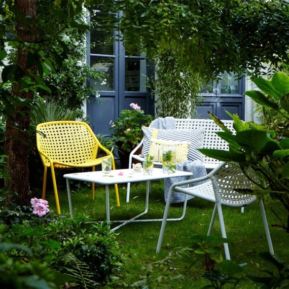 Croisette armchair, Croisette bench & Croisette low table