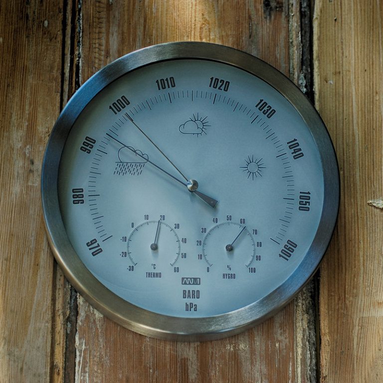 Large barometer, thermometer & hygrometer in brushed stainless steel