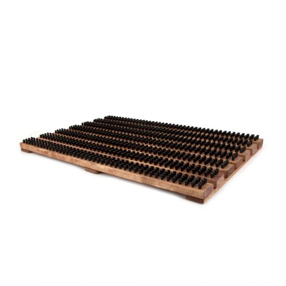 Wood and brush doormat in brown