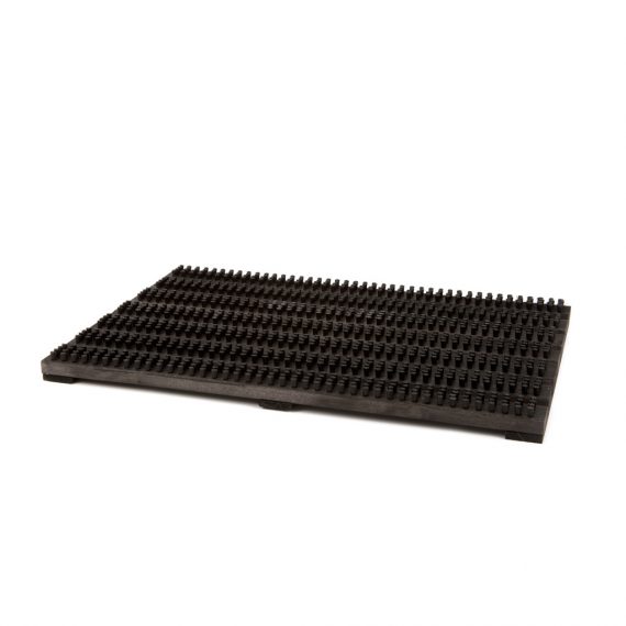 Wood and brush doormat in black