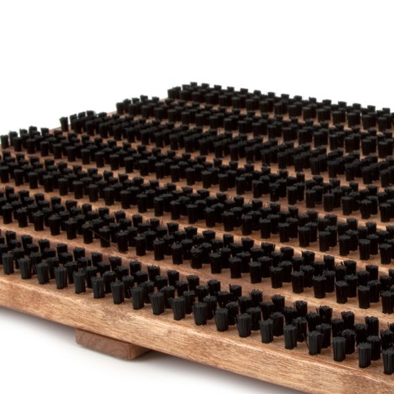 Wood and brush doormat in brown