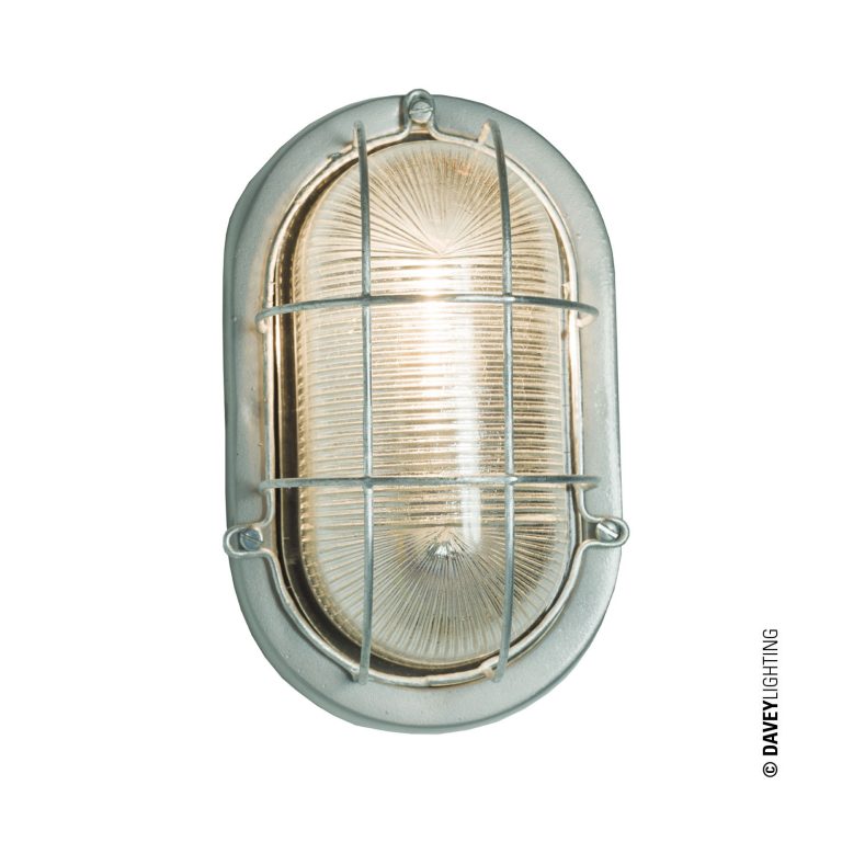 Oval aluminium bulkhead light with wire guard (DP7003.AL.E27)