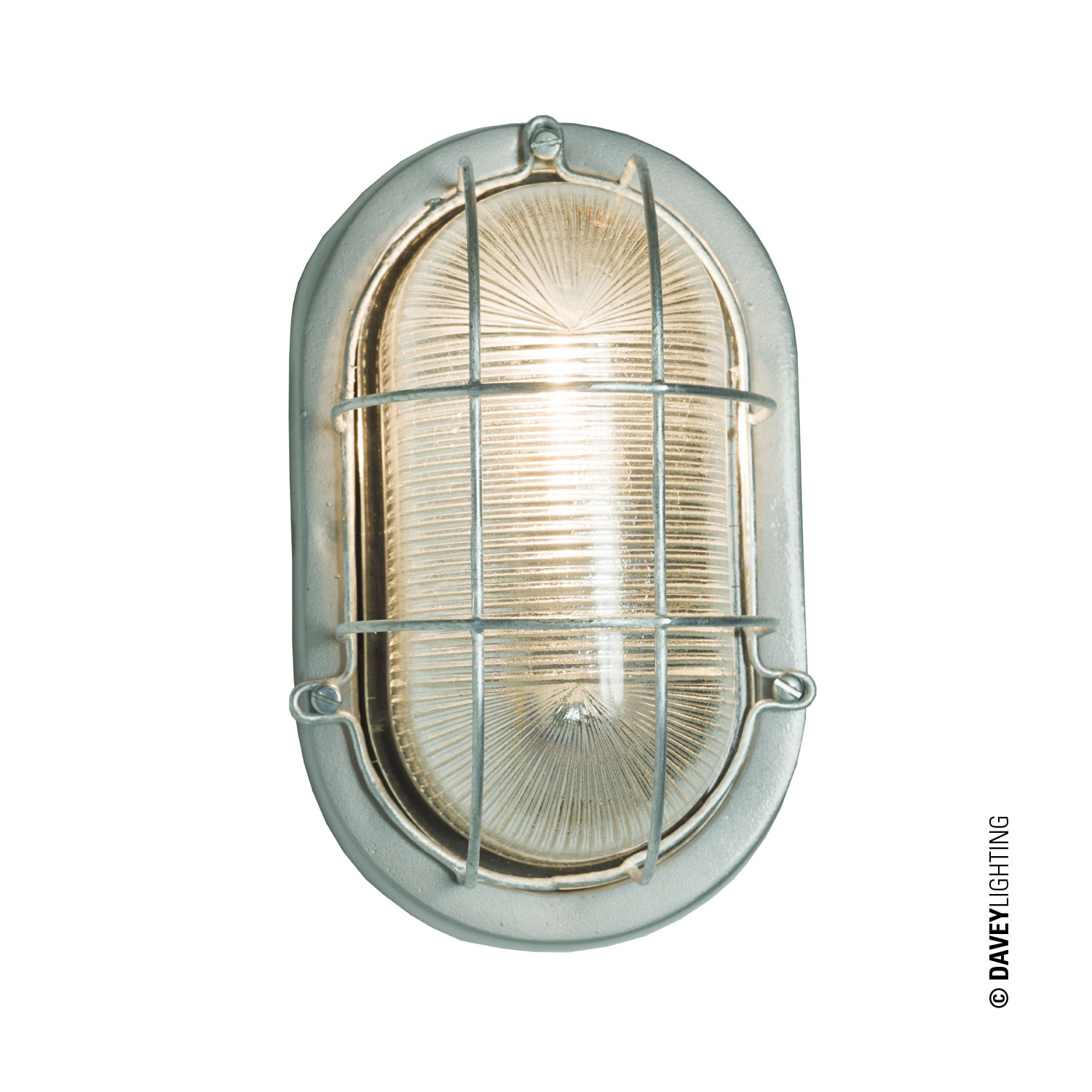 Oval aluminium bulkhead light with wire guard, unpainted (DP7003.AL.G24)