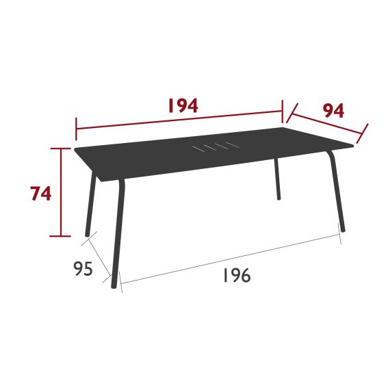 Monceau table 194 cm × 94 cm dimensions