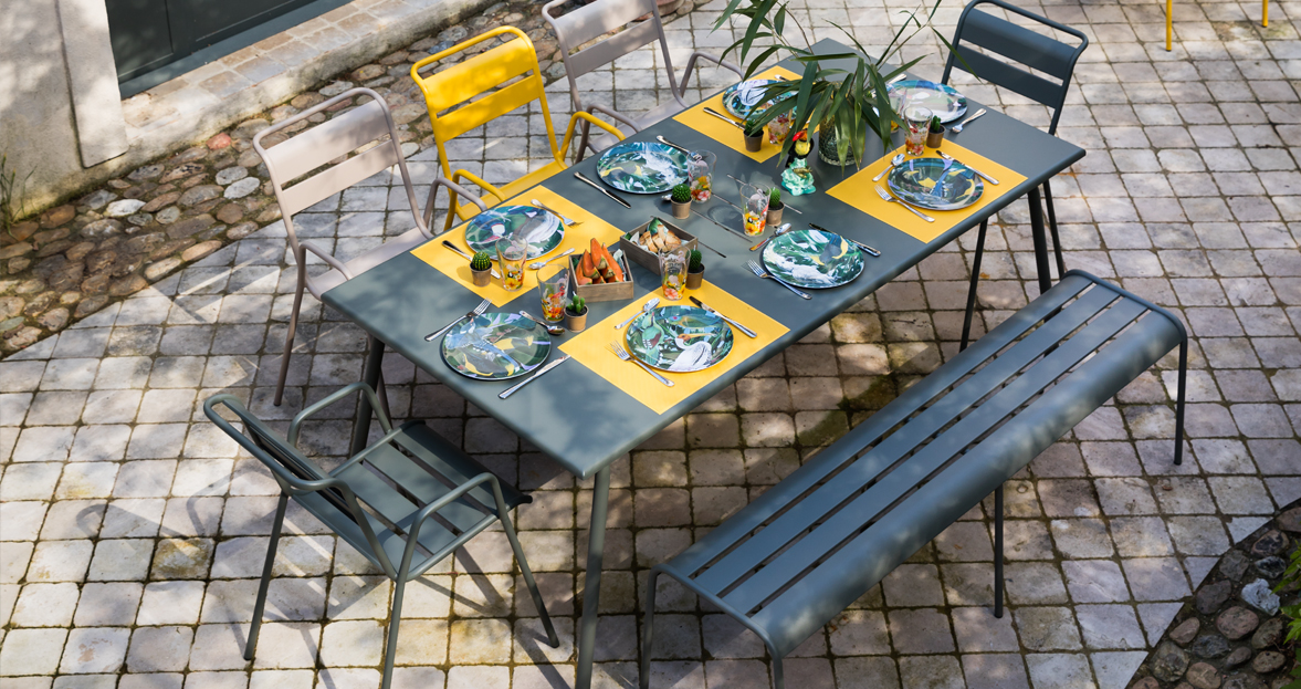 Monceau large table, Monceau armchair, Monceau Bench XL Monceau large table, Monceau armchair, Monceau Bench XL