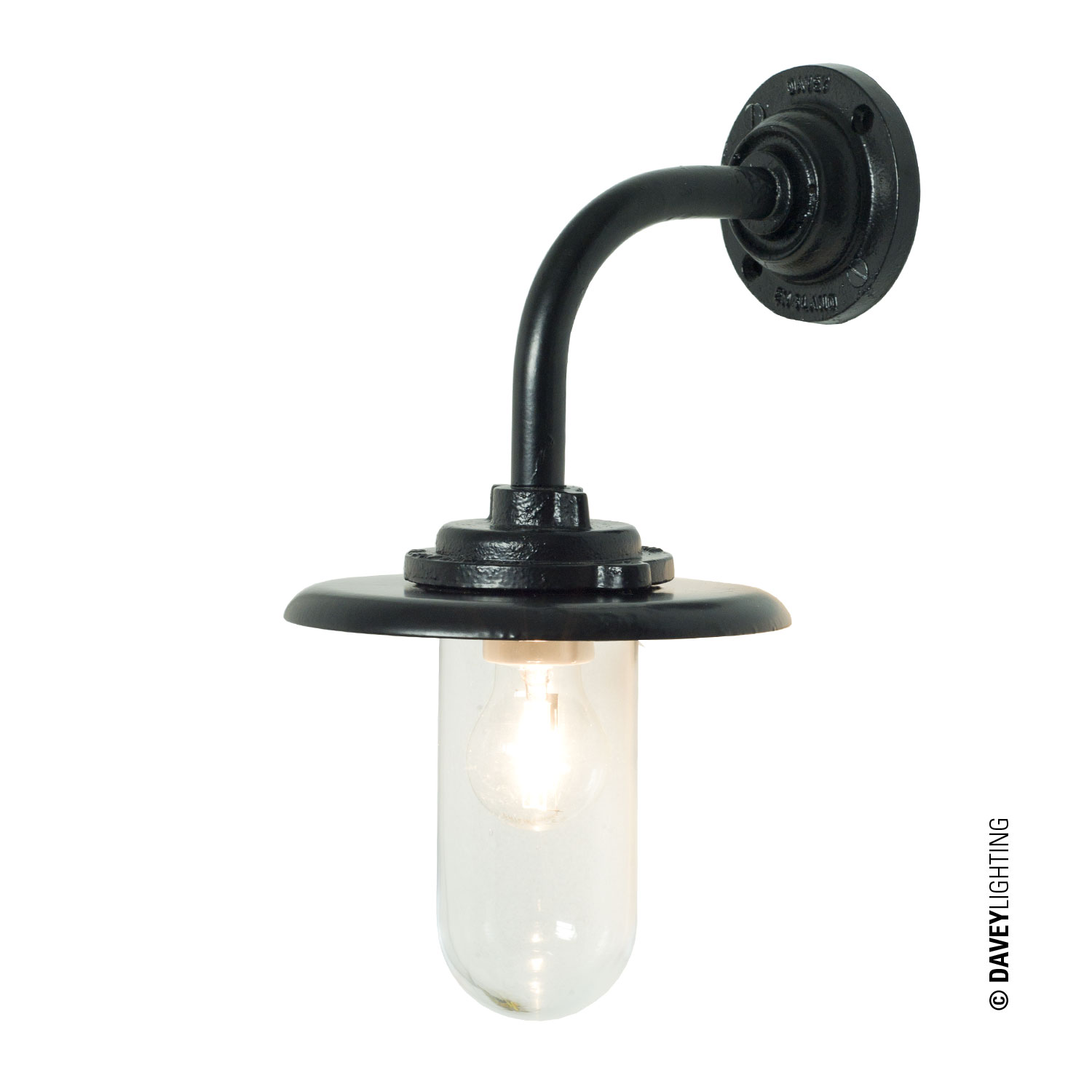 Exterior bracket light, black painted, clear glass