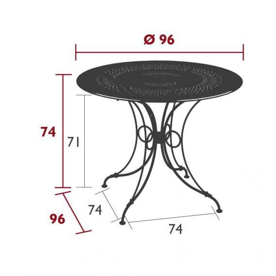1900 table 96 cm diameter dimensions