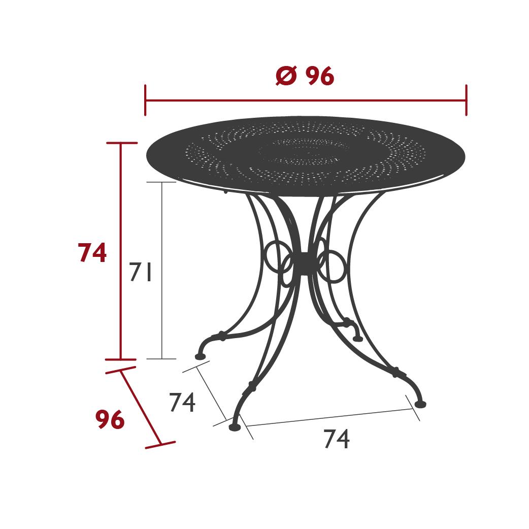 1900 table 96 cm diameter dimensions