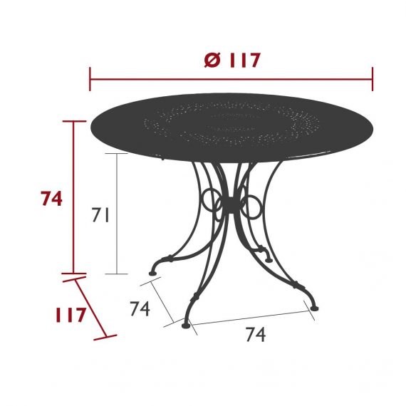 1900 table 117 cm dimensions