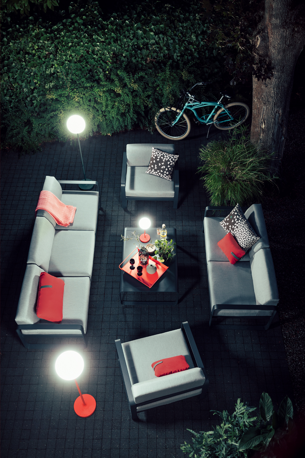 Bellevie three seat sofa, two seat sofa, armchairs and low table, all in Storm Grey