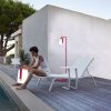 Alizé offset low table and sun lounger in Cotton White, Balad lamps and stand in Pink Praline