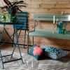 Bistro chair and Bistro table 60 cm in Acapulco Blue, Luxembourg bench with back in Cactus