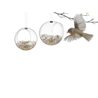 Pair of small glass bird feeders