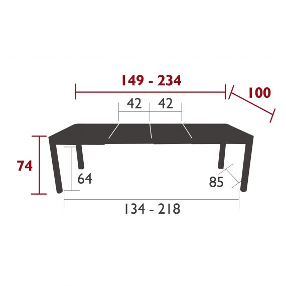 Ribambelle extending table with two sections dimensions