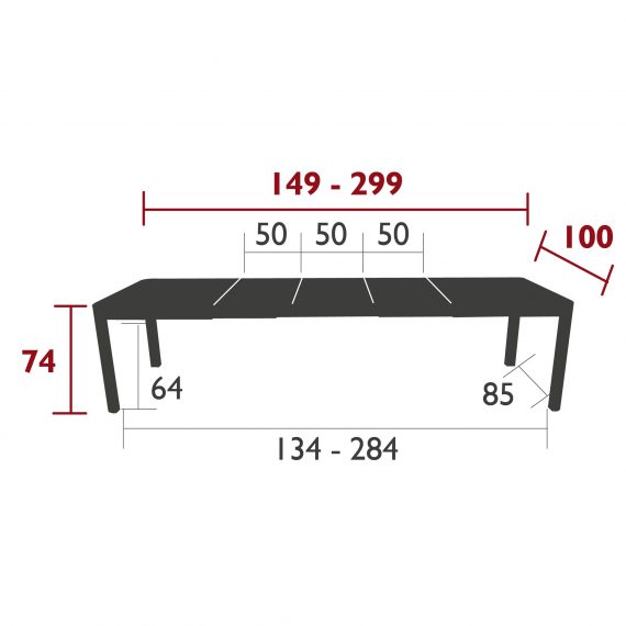 Ribambelle extending table with three sections dimensions