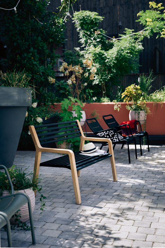 Somerset bench and Luxembourg low armchairs in Liquorice