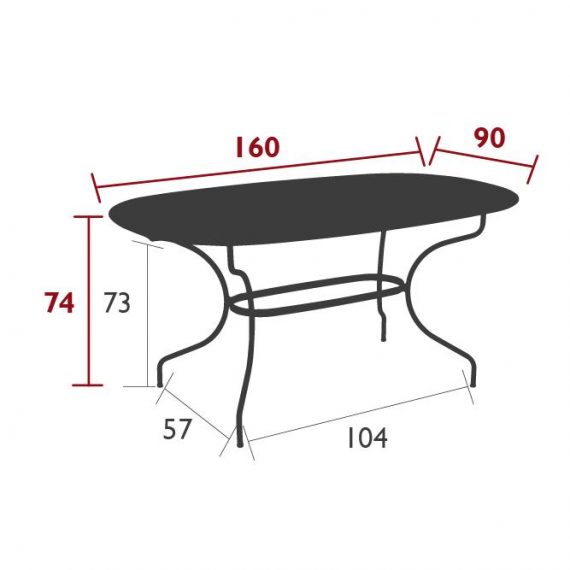 Opera+ oval table, dimensions