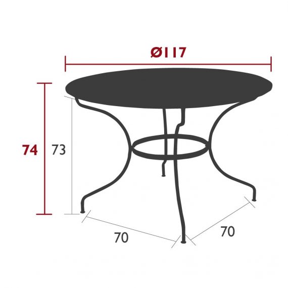 Opera+ 117 cm table, dimensions