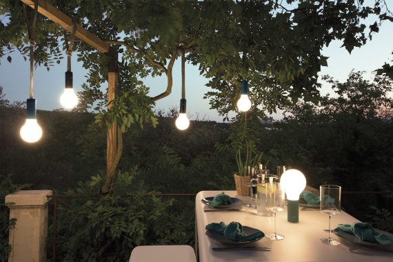 Aplô lights in Anthracite and Acapulco Blue