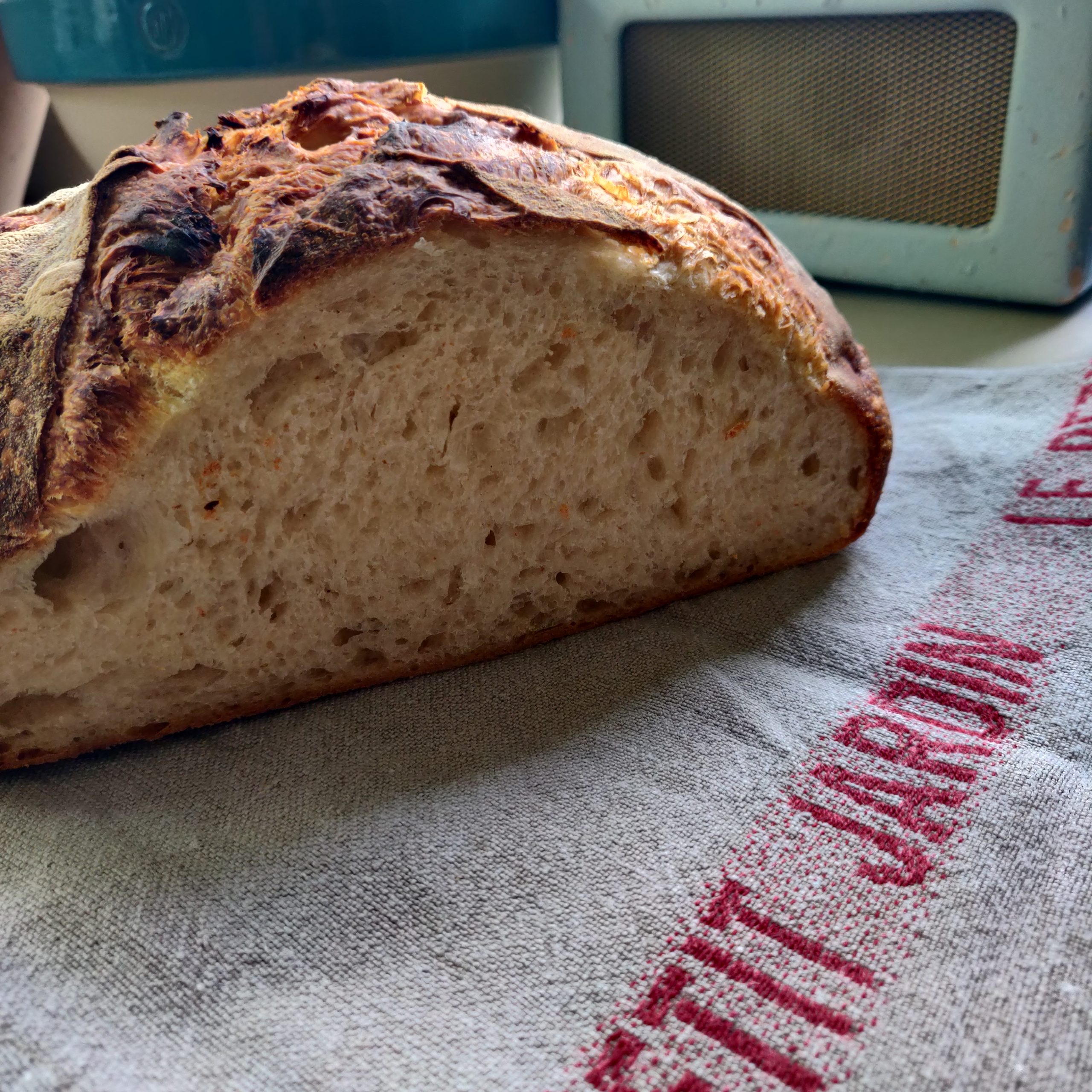 le petit jardin tea towel. Sourdough loaf made by Mr LPJ from a Dan Lepard recipe.