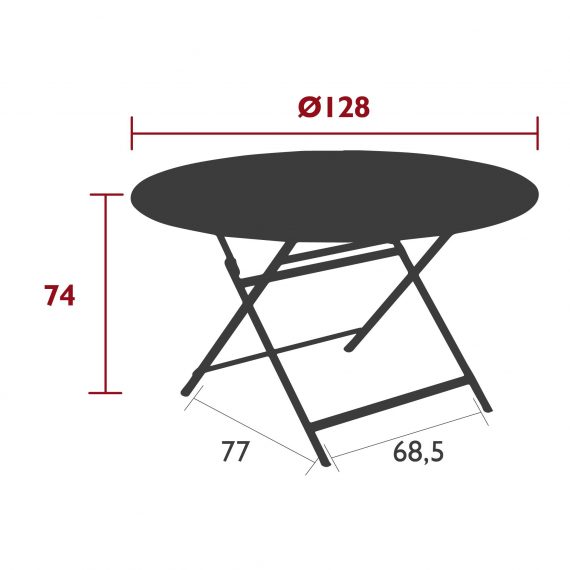Caractère round table, 128 cm, dimensions