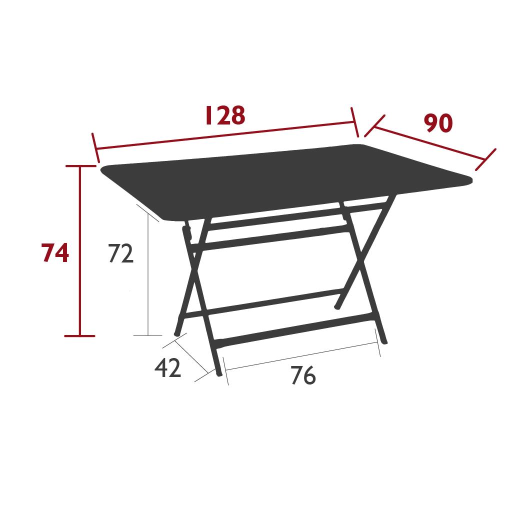 Caractère rectangular table, 128 cm by 90 cm, dimensions