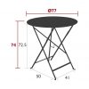 Bistro table 77 cm diameter dimensions