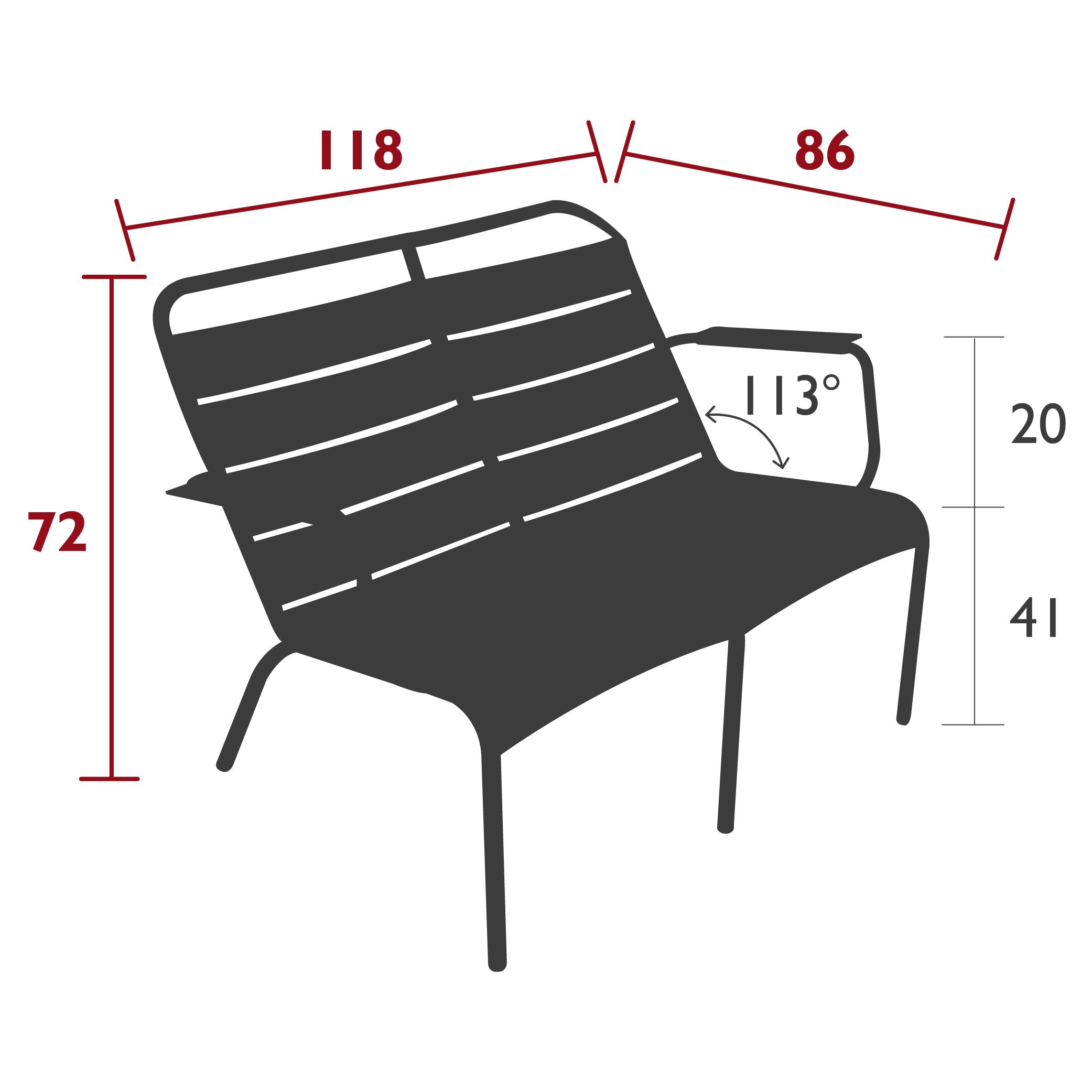Luxembourg low armchair Duo dimensions