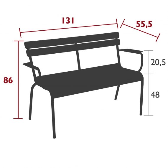 Luxembourg two-seater bench dimensions