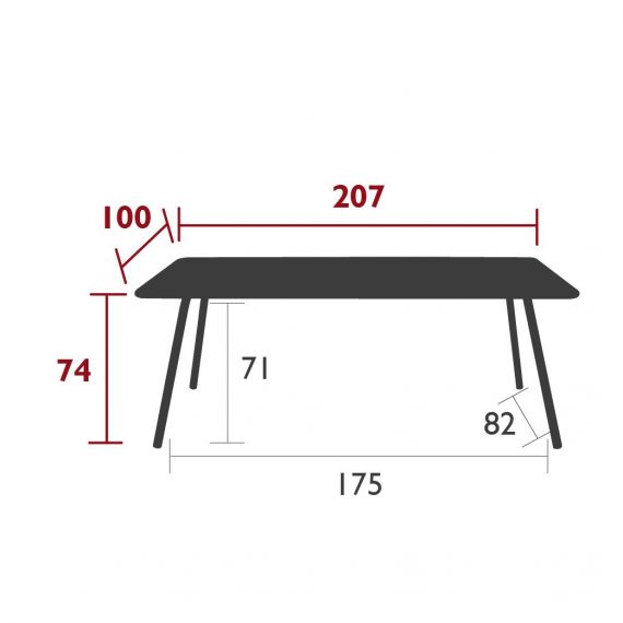 Luxembourg large table 207 cm × 100 cm dimensions