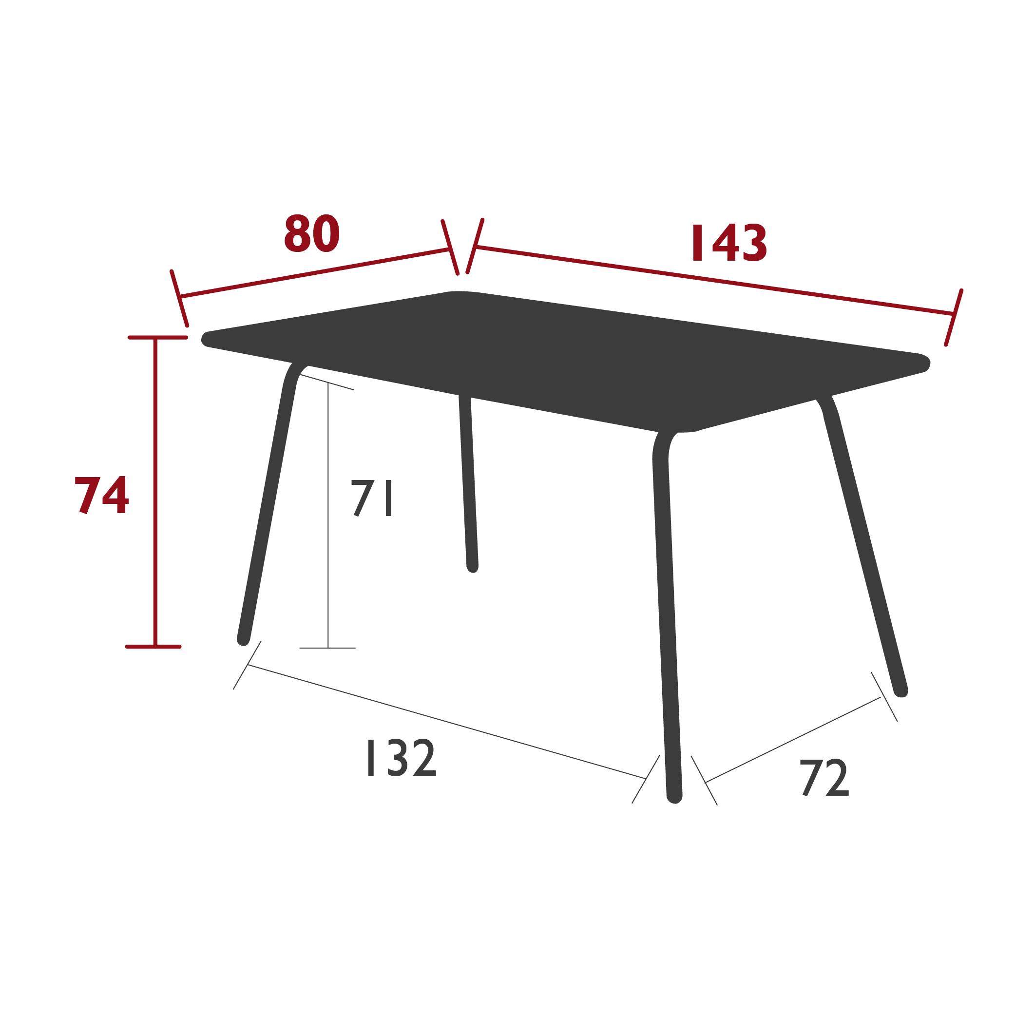 Luxembourg small rectangular table 143 cm × 80 cm dimensions
