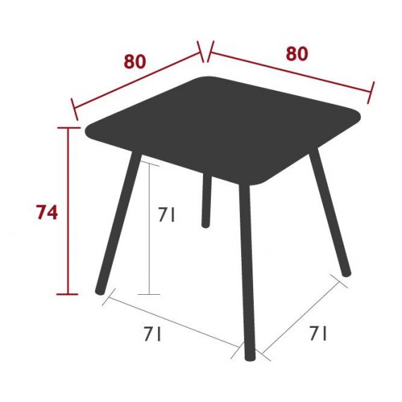 Luxembourg four-legged table 80 cm × 80 cm dimensions