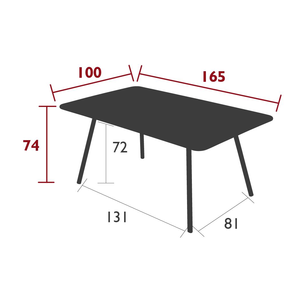 Luxembourg four-legged table 165 cm × 100 cm dimensions
