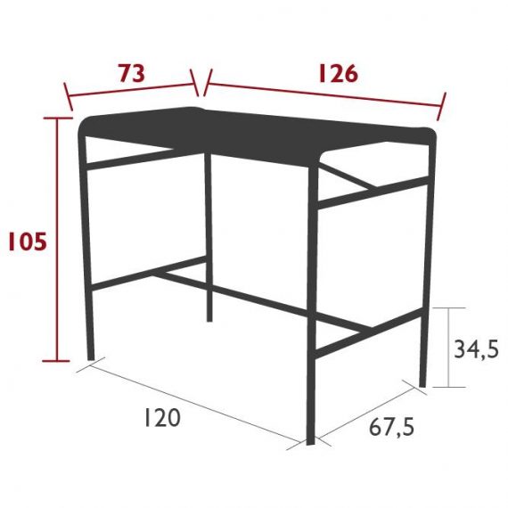 Luxembourg high table 126 cm × 73 cm dimensions