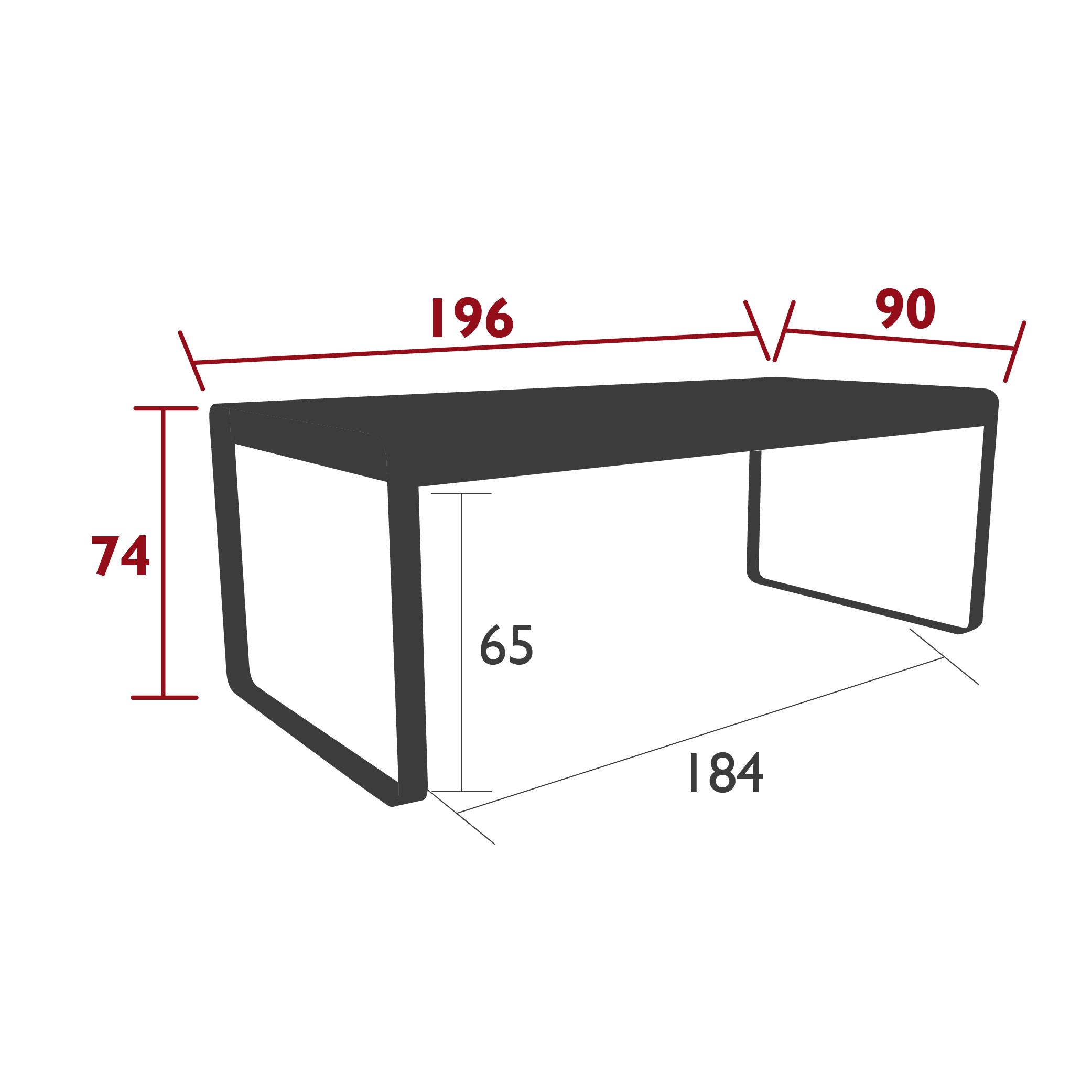 Bellevie table 196 cm × 90 cm in dimensions