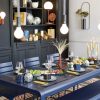 Bellevie table and bench, Facto chairs in Deep Blue