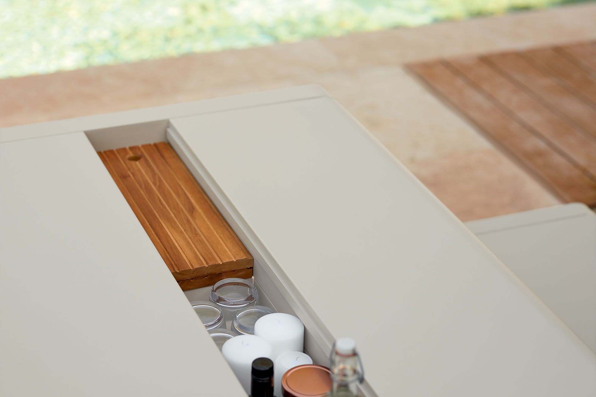 Bellevie table with storage in Clay Grey